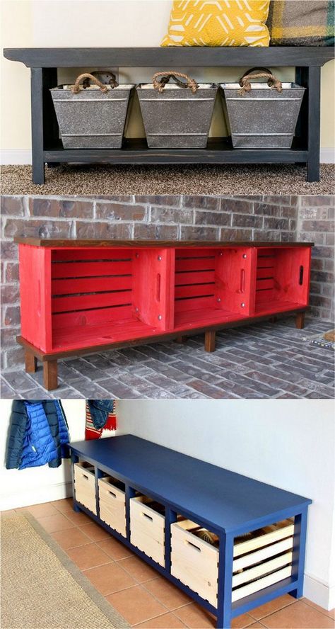 Wood Bench With Back, Diy Benches, Diy Bank, Crate Bench, Diy Wood Bench, Koti Diy, Outdoor Garden Bench, Diy Dresser, Diy Bench