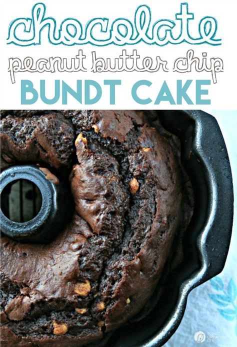 Chocolate Peanut Butter Chip Bundt Cake | Using a cake mix, instant pudding and a few other ingredients, makes this bundt cake the best cake recipe ever! Click the photo for the recipe! Best Cake Recipe Ever, Peanut Butter Bundt Cake, Vegetarian Chocolate Cake, Peanut Butter Desserts, Best Cake Recipes, Oreo Dessert, Bundt Cakes Recipes, Peanut Butter Chips, S'mores