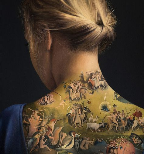 What Seems Like An Awesome Tattoo On This Woman's Back Is Not What It Seems The Garden Of Earthly Delights, Tattoo Garden, Woman's Back, Masterpieces Painting, Polish Artist, Earthly Delights, Awesome Tattoo, Intricate Tattoo, Garden Of Earthly Delights