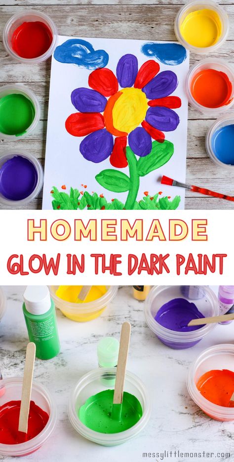 Childcare Resources, Glow In Dark Paint, Diy Glow In The Dark, Glow Crafts, Neon Crafts, Glow In The Dark Paint, Paint Recipe, Homemade Paint, Diy Glow