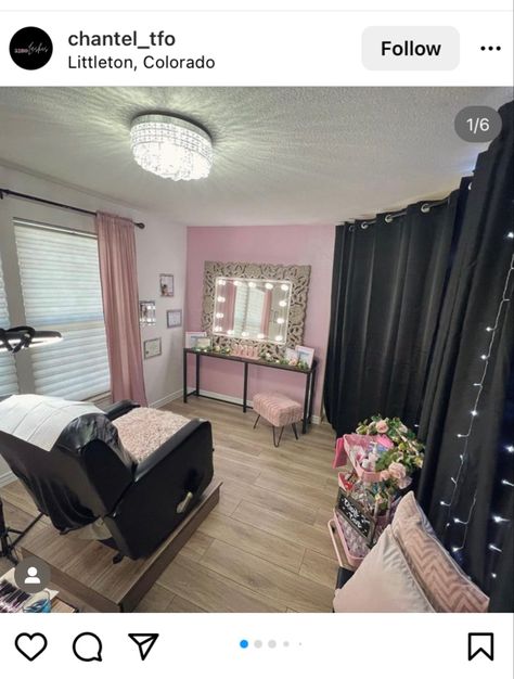 Black Lash Room, Studio Lash, Lash Business, Lash Room, Black Lashes, Pink And Black, Lashes, Spa, Curtains