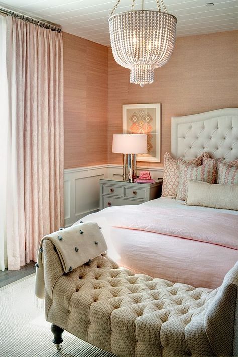 California Home with Tailored Interiors - Home Bunch Interior Design Ideas Pink Bedroom Design, Pink Bedrooms, Girl Bedroom Designs, Pretty Bedroom, Grasscloth Wallpaper, Pink Bedroom, Small Room Bedroom, Wallpaper Bedroom, Beautiful Bedrooms