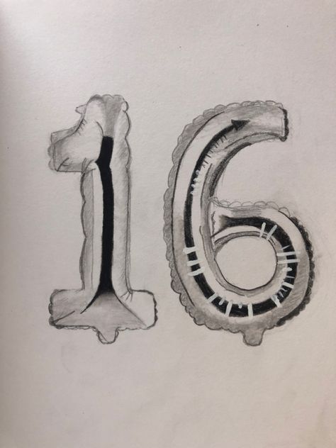 Ballon Number Drawing, Ballon Sketch, Ballon Drawings, Balloon Sketch, Ballon Drawing, Balloon Drawing, Seventeenth Birthday, 16 Balloons, Number Drawing