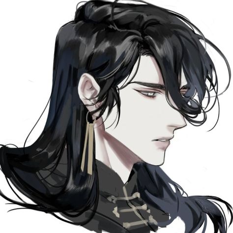 Long Hair Drawing, Anime Long Hair, 얼굴 드로잉, Long Black Hair, Anime Hair, Guy Drawing, Hair Reference, Character Design Male, Long Hair Styles Men