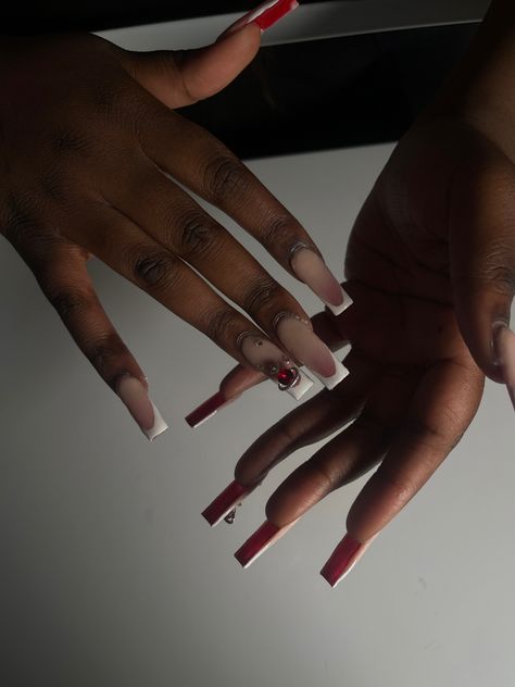 White Nails With Red Bottoms, Nude Red Bottom Nails, White Red Bottom Nails, Red Under Nails, Red Bottoms Nails, Red Bottom Acrylic Nails, Louboutin Nails, Bottom Nails, Red Bottom Nails