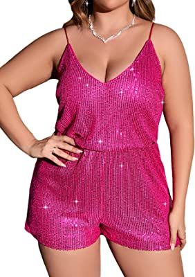 Amazon.com: Taylor Swift Lover Outfit Plus Size Sequin Dresses, Cami Romper, Sequin Rompers, Sequin Jumpsuit, Plus Size Jumpsuit, Plus Size Kleidung, Pink Sequin, Plus Size Womens Clothing, Short Jumpsuit