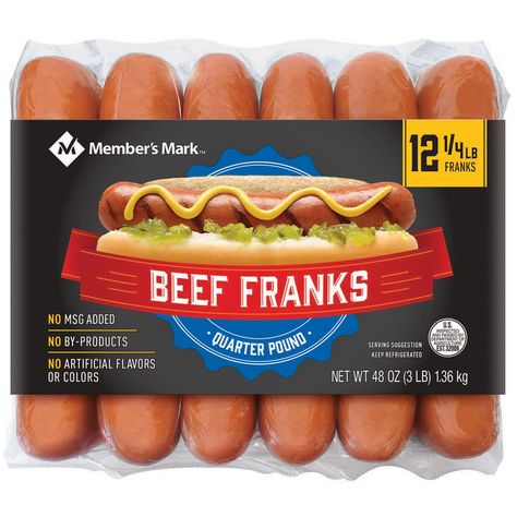 Member's Mark Beef Franks (3 lbs., 12 ct.) - Sam's Club Best Freeze Dried Food, Hot Dog Toppings, Beef Hot Dogs, Roast Turkey Breast, Grilled Onions, Angus Beef, Members Mark, Sams Club, Quick Lunches