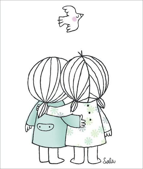 Best Friend Drawing Sketches, Cute Best Friend Drawings, Best Friend Sketches, 가족 일러스트, Sisters Drawing, Friends Journal, Friends Sketch, Drawings For Boyfriend, Best Friend Drawings