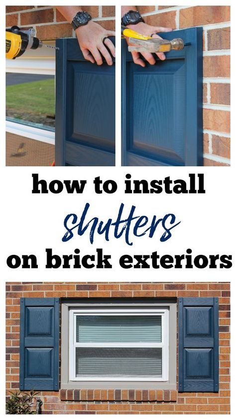 How to Hang Shutters on Brick - a step by step guide to installing vinyl shutters on a brick exterior. Exterior Shutters On Brick, Panel Lounge, Shutter Diy, Brick Interior Design, Exterior Window Shutters, Brick Exteriors, Exterior Updates, Windows Decor, Window Shutters Exterior