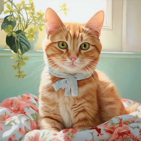 precious orange tabby cat wearing a pretty feminine collar - Subscribe to our newsletter for daily generative AI art content. #aiartcommunity #MidJourney #nft #AI #art #painting #nftartist #AIartgallery #DigitalArt #artwork #AIart #generativeart #GenerativeAI #artwork #artist #artistsofinstagram Orange Tabby Cat Painting, Tabby Cat Painting, Art Content, Orange Tabby Cats, Orange Tabby, Cat Painting, Generative Art, Tabby Cat, Cat Art