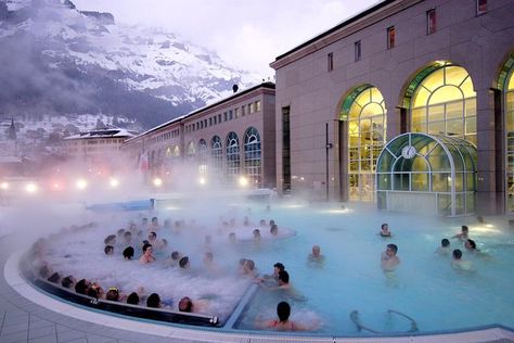 Picture of hot thermal bath in Leukerbad, Switzerland Bucket List For Girls, Budapest Thermal Baths, Thermal Baths, Don't Worry Be Happy, Visit Switzerland, Camping Places, Roman Baths, Thermal Bath, Grand Tour