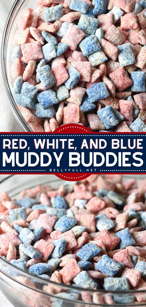 Red, White, and Blue Muddy Buddies Blue Muddy Buddies, Chex Mix Muddy Buddies, Decor Celebration, Puppy Chow Chex Mix Recipe, Chex Mix Puppy Chow, Muddy Buddies Recipe, Rice Chex, 13 Colonies, Chex Mix Recipes