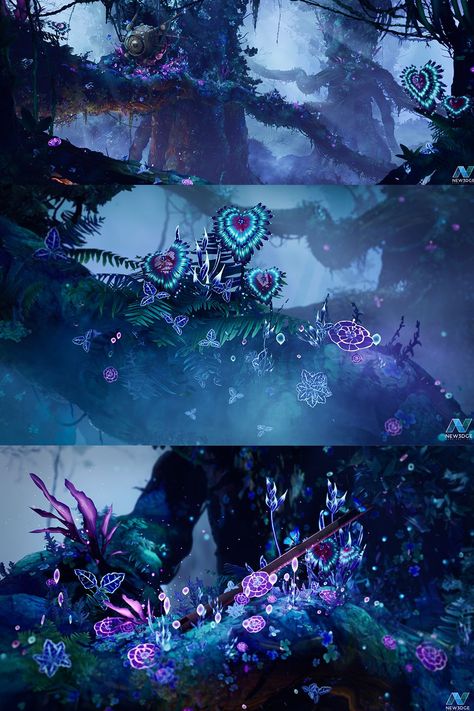 Alien Planet Concept Art World, Alien Temple Concept Art, Planet Environment, Alien Nature Concept Art, Scifi Planet Concept Art, 3d Fantasy World, Stylized Fantasy Environment, Fantasy Vegetation, Glowing Plants Art