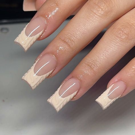 French Tip Sweater Nails, Coffin French Tips, Beige Nail Designs, Coffin French Tip, 100 Reasons Why I Love You, Beige Nail, Beige Nails Design, Coffin French, Tip Nail Designs