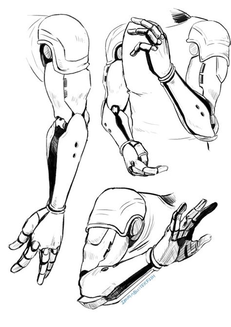 How To Draw Robot Arms, Wires Drawing Reference, Robot Arm Aesthetic, Metal Arm Drawing Reference, Robotic Arm Concept Art, Mechanic Drawing Reference, Robot Poses Reference, Robotic Arm Drawing Concept Art, Robot Art Reference