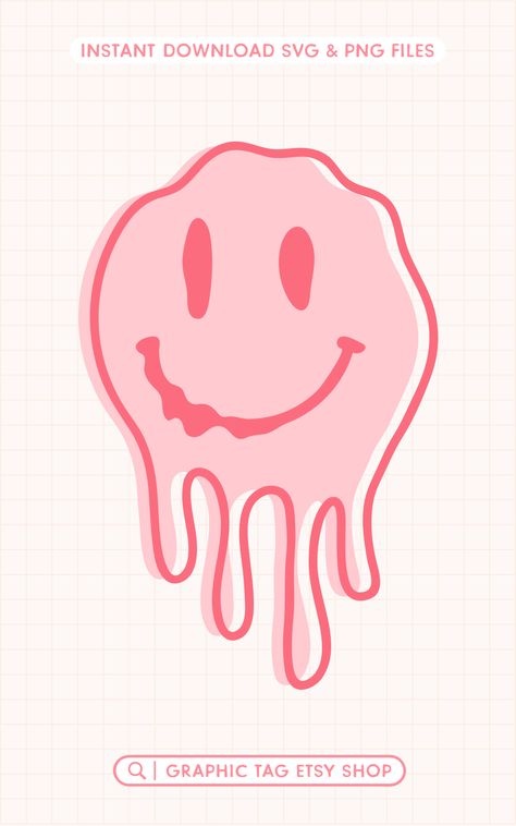 pink color drippy smiley face svg file, instant download from graphic tag etsy shop, click link to shop. Droopy Smiley Face, Droopy Smiley Faces, Smiley Face Illustration, Painting Vibes, Drippy Smiley Face, Smiley Graphic, Smiley Face Svg, Face Illustration, Diy Cups