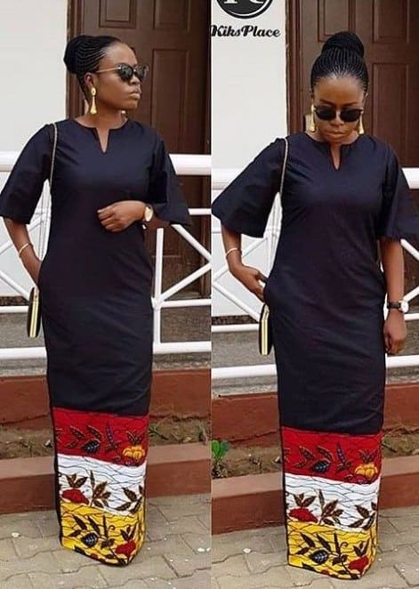 30+ Ways to Combine Ankara with Plain Black Colour Fabric - Stylish Naija Ankara And Plain Combination Gown, Ankara Mixed With Plain Fabric Dresses, Ankara Mixed With Plain Fabric, Ankara Plain And Pattern Styles, Ankara Mixed With Plain Fabric Gown, Black Ankara Fabric Party Dress, Ankara Straight Gowns, Black Ankara Fabric Maxi Dress, Ankara Gown