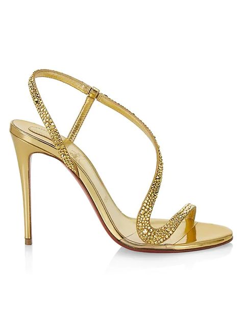 Rosalie 100 Embellished Metallic Suede Slingback Sandals Crystal Heels, Louboutin Heels, Christian Louboutin Heels, Christian Louboutin Women, Slingback Sandals, Gold Heels, Fashion Heels, Designer Sandals, Slingback Sandal