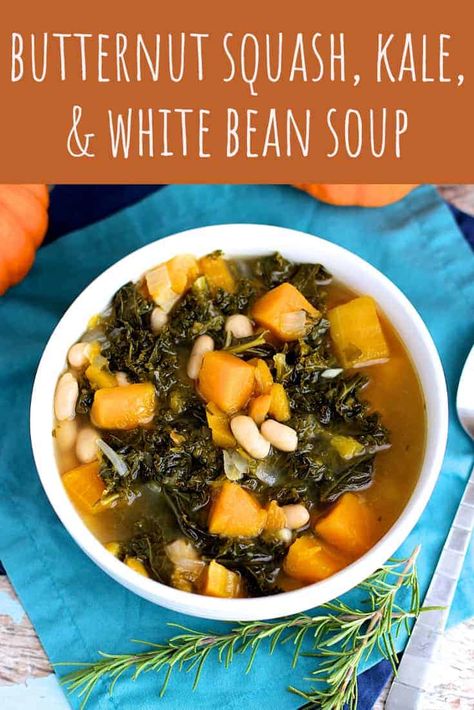 Kale And White Bean Soup, Butternut Squash And Kale, Kale And White Bean, Butternut Squash Kale, Warm Soup Recipes, Slow Cooker Stuffed Peppers, Butternut Soup, Kale Soup, White Bean Soup