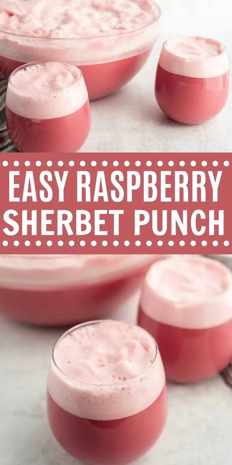 You will love this Easy Raspberry Sherbet Punch Recipe. With only 3 ingredients it is the perfect punch for summer parties or baby showers. This is the best non-alcoholic punch for any holiday or party. #eatingonadime #drinkrecipes #punchrecipes #sherbertrecipes Sorbet Punch, Raspberry Sherbet Punch, Pink Punch Recipes, Sherbet Punch Recipes, Cranberry Ginger Ale, Raspberry Punch, Thanksgiving Punch, Holiday Punch Recipe, Sherbet Punch