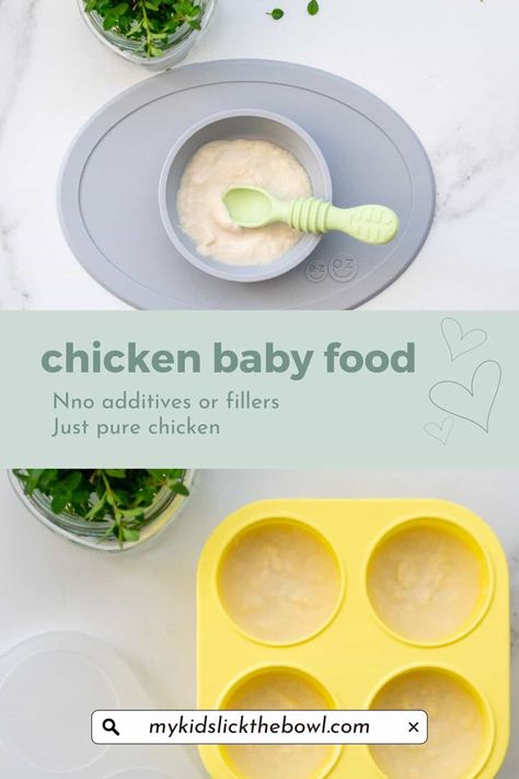 Pureed Chicken Baby Food, Chicken Baby Food Puree, Chicken Puree Recipes For Baby, Chicken Puree For Baby, Stage 1 Baby Puree Recipes, Meat Puree For Baby, Baby Food Chicken, Apple Puree For Baby, Meat For Babies