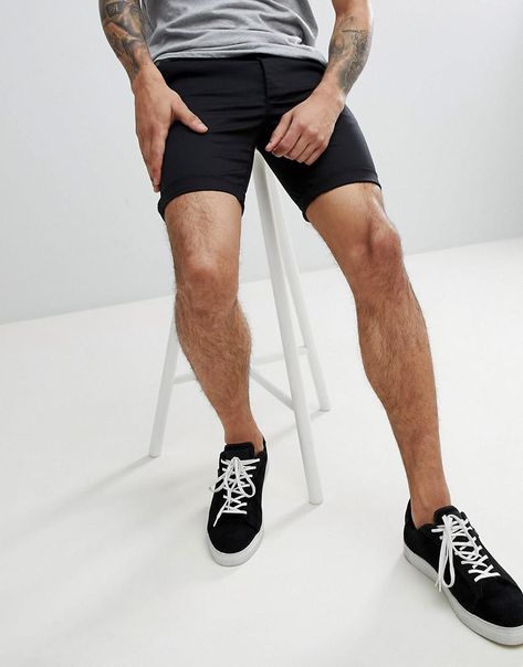 Asos Super Skinny Chino Shorts In Black - Black - ASOS Shorts Casual Shorts For Men, Asos Men, Black Shorts Men, Beach Outfits, Shorts For Men, Online Sale, Chino Shorts, Black Shorts, Beach Outfit