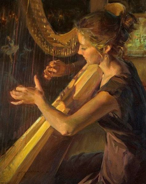 WHISPERS OF HEAVEN, BY DANIEL F. GERHARTZ Daniel F Gerhartz, Art Bizarre, Robert Motherwell, Russian Painting, Painted Ladies, Musical Art, Painting Of Girl, Arte Inspo, Jackson Pollock