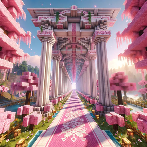 Imagine Minecraft filled with cherry blossoms 🌸:  See how AI ideas can inspire your spring builds. From peaceful Zen gardens to majestic cherry blossom castles.  Ready to add a splash of pink to your game? Click to get inspired and start building your cherry blossom masterpiece today!  #Minecraft #CherryBlossom #MinecraftBuilds 🌸🛠️ Cherry Blossom Build Ideas, Minecraft Cherry Blossom, Minecraft Update, Sakura House, Minecraft Base, Minecraft Mansion, Base Ideas, Minecraft Structures, Minecraft Banner Designs