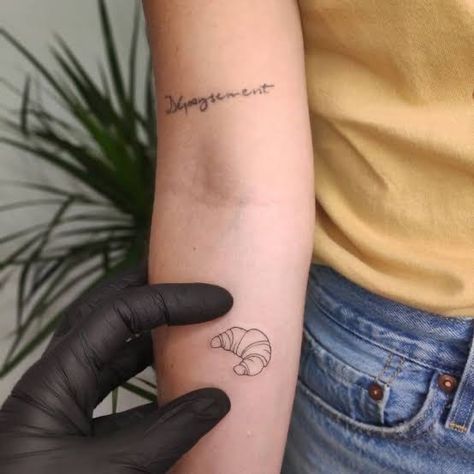 Croissant Tattoo, Sarah Tattoo, Wheat Tattoo, Twin Tattoos, Paris Tattoo, French Tattoo, Food Tattoos, Mouthwatering Food, Men's Fashion Tips