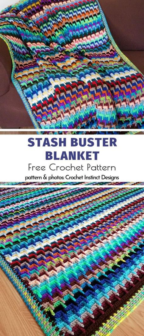 Stash Buster Blanket Free Crochet Pattern Stash Buster Crochet Blanket Pattern, Yarn Stash Buster Ideas, Stash Yarn Crochet Projects, Scrap Buster Crochet Blanket, Stash Buster Crochet Blanket Pattern Free, Stashbuster Crochet Patterns, Crochet Stash Buster Blanket, Scrap Blanket Crochet, Crochet Stash Buster Projects