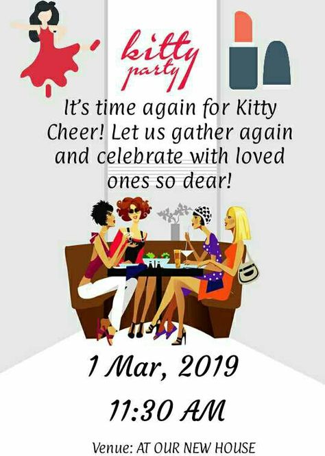 Kitty Party Invitation, Party Games For Ladies, Kitty Party Themes, Free Party Invitations, Cat Birthday Invitations, Happy Anniversary Wedding, Games For Ladies, Wedding Illustration Card, Kitty Party Games