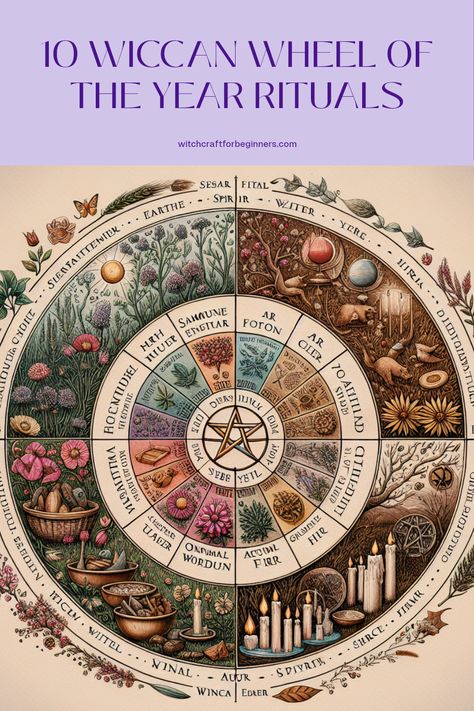 Discover meaningful Wiccan rituals to celebrate each turning of the seasons with our guide to the Wheel of the Year. This journey invites you to honor the elements and cycles of nature through unique seasonal celebrations. Engage in Wiccan festivals with rituals aimed at reconnecting with your surroundings, promoting harmony, and fostering a deeper understanding of life's rhythms. Remember, it's all about immersing yourself in tradition and nurturing spirit, making each moment a chance to celebrate with intention. Pagan Wheel Of The Year Tattoo, Pagan Holiday Wheel, Wheel Of The Year Tattoo, Wheel Of The Year Art, Wheel Of The Year Printable, Slavic Witchcraft, Witches Calendar, Wiccan Wheel Of The Year, Year Wheel