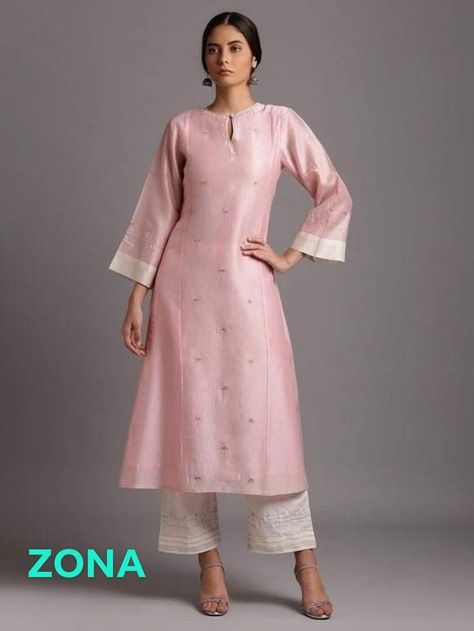 Silk Kurta Neck Design Latest, Plazzo Designs, डिजाइनर कपड़े, Silk Kurti Designs, A Line Kurti, Kurtas For Women, Side Pants, Simple Kurti Designs, Neck Designs For Suits