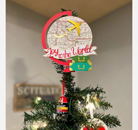 World Globe Christmas Tree Topper Travel Tree Topper World - Etsy Flat Tree, Map Ornaments, Travel Ornament, Travel Tree, Map Pattern, Globe Ornament, World Globe, Christmas Tree Topper, Christmas Travel