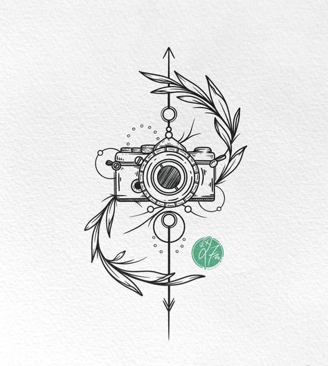 Camera Design Tattoo, Camera With Flowers Tattoo, Nikon Camera Tattoo, Camera Tattoo Design Photographers, Small Camera Tattoo, Photographer Tattoo Ideas, Camera Line Art, Camera Tattoo Ideas, Cinema Tattoo