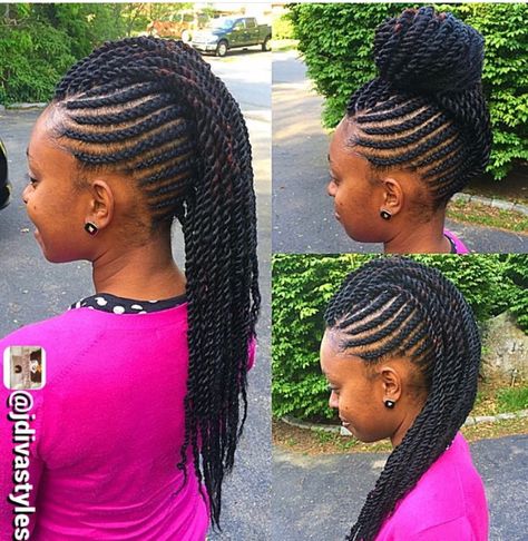 Cute! Braided Mohawk, Braided Mohawk Hairstyles, Flat Twist Hairstyles, Twisted Hair, Mohawk Braid, Marley Hair, Natural Hairstyles For Kids, Mohawk Hairstyles, Flat Twist