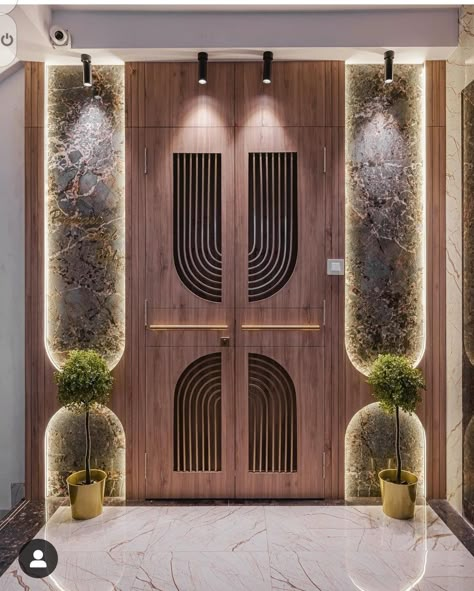 House Entrance Passage Design, Modern Passage Design, Home Passage Wall Design, Wall Pannel Ideas Entrance, Entry Passage Design, Main Door Ideas Entrance House, Entrance Passage Design, Door Panelling Design Modern, Luxury Entrance Design