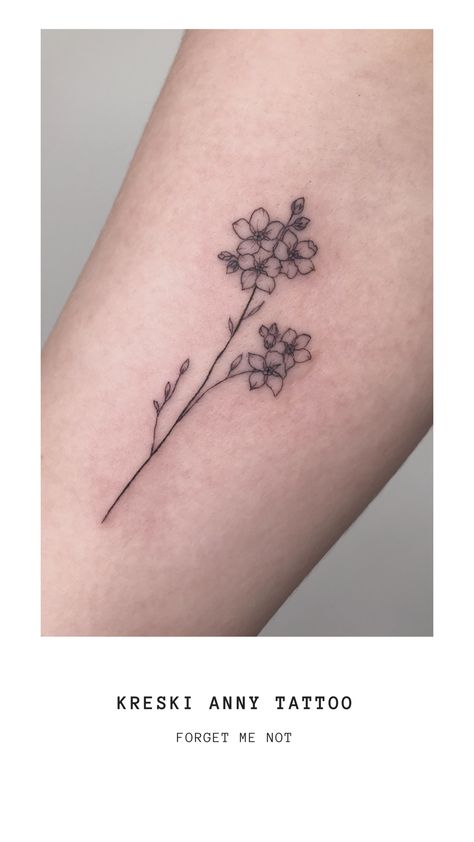 Forget Me Not Flower Tattoo, Small Flower Tattoo, Forget Me Not Tattoo, Fineline Tattoo, Forget Me Not Flower, Delicate Tattoo, Family Tattoos, Mom Tattoos, Little Tattoos