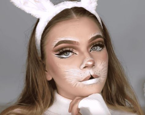 Dead Bunny Makeup, Rabbit Nose Makeup, White Rabbit Face Makeup, White Rabbit Costume Makeup, Bunny Makeup Kids, White Rabbit Makeup Simple, Rabbit Costume Makeup, Simple Bunny Makeup, March Hare Makeup