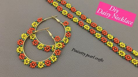 Daisy Flower Hoops /Beaded Daisy Bracelet: Seed Bead Daisy Chain Necklace Tutorial/Eyeglass Chain. Seed Bead Daisy Chain, Bead Daisy Chain, Beaded Brick Stitch, Seed Bead Daisy, Beaded Daisy Bracelet, Bead Daisy, Daisy Chain Necklace, Beaded Daisy, Pearl Crafts