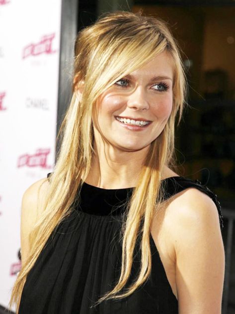 High Forehead Hairstyles, Side Fringe Hairstyles, High Forehead, Forehead Hair, Side Bangs Hairstyles, Fringe Hairstyles, Kirsten Dunst, Long Blonde Hair, Different Hairstyles