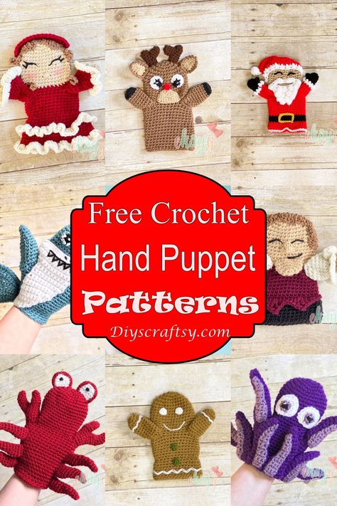 Crochet Hand Puppet, Crochet Puppets, Crochet Hats Free Pattern Ladies, Animal Hand Puppets, Finger Puppet Patterns, Beanie Knitting Patterns Free, Beanie Knitting, Puppets For Kids, Puppets Diy