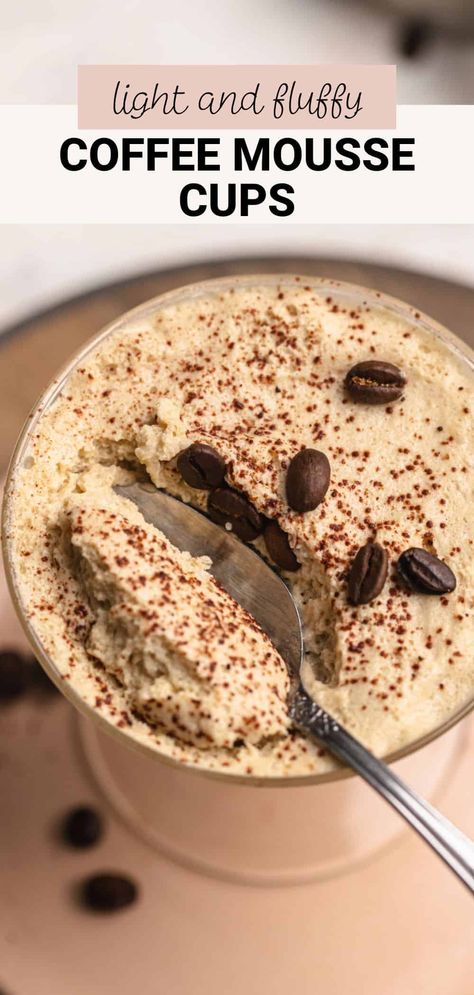 Easy Coffee Mousse Coffee Custard Recipe, Souflee Recipes Dessert, Coffee Garnish, Coffee Flavored Desserts, Mousse Dessert Cups, Coffee Mousse Recipe, Coffee Parfait, Coffee Custard, Espresso Mousse