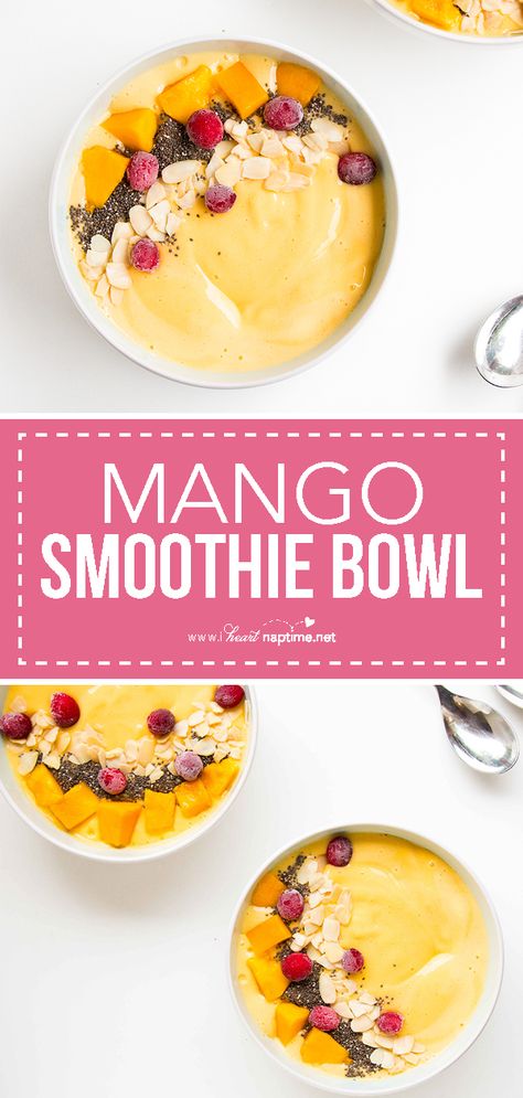 Easy Mango Smoothie, Smoothie Bowl Vegan, Strawberry Mango Smoothie, Mango Smoothie Bowl, I Heart Naptime, Dessert Simple, Breakfast And Brunch, Mango Chunks, Smoothie Bowl Recipe