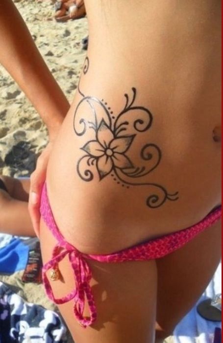 Hip Tattoos For Girls, Flower Hip Tattoos, Tummy Tattoo, Pretty Flower Tattoos, Tattoo Hip, Hawaii Tattoos, Tattoos To Cover Scars, Flower Tattoo Meanings, Belly Tattoos