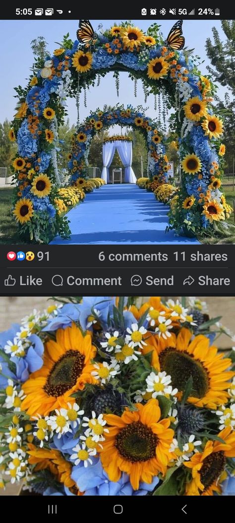 Blue Roses And Sunflowers Wedding, Sunflowers And Roses, Fresh Flowers Arrangements, Blue Roses, Sunflower Wedding, Rose Wedding, Fresh Flowers, Sunflower, Flower Arrangements