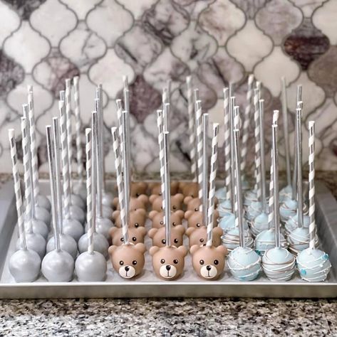 I Can Bearly Wait, Can Bearly Wait Gender Reveal, Bearly Wait Gender Reveal, We Can Barely Wait, Bear Treats, Teddy Bear Party, Baby Shower Cake Pops, Baby Shower Treats, Bearly Wait