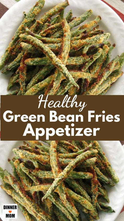 Healthy green bean fries appetizer on a platter. Green Bean Snacks Healthy, Crispy Green Bean Fries, Keto Friendly Superbowl Snacks, Green Beans Appetizer, Baked Green Bean Fries, Crispy Baked Green Beans, Green Bean Fries Baked, Green Bean Snacks, Green Bean Appetizer Recipes