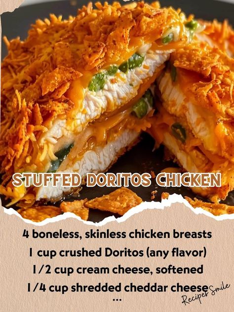 Recipes Smile Dorito Breaded Chicken, Doritos Stuffed Chicken, Stuffed Doritos, Cheese Smile, Doritos Chicken, Crusted Chicken Breast, Dorito Chicken, Crusted Chicken, Stuffed Chicken