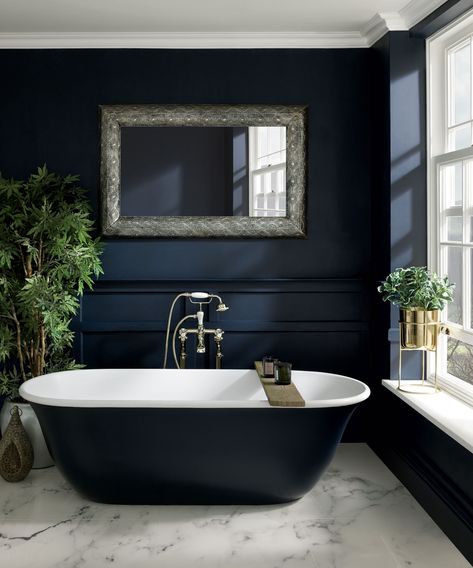 Navy Beige Bathroom, Nevada House, Bright Room Colors, Dark Blue Bathrooms, Best Wall Colors, Navy Blue Bathrooms, Modern Paint Colors, Colors Combinations, Serene Bathroom